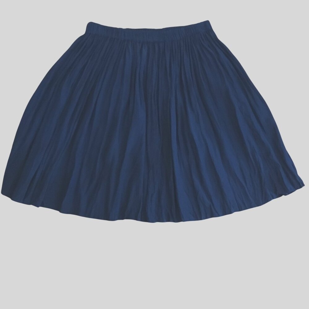 Vintage Cobalt Blue Crinkle Pleated Skirt S Washable Silk Look Twist Care Mini